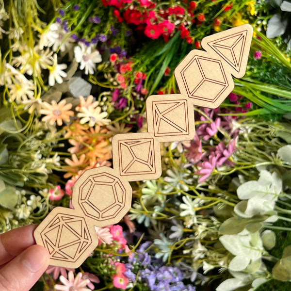 Polyhedral dice wood bookmark