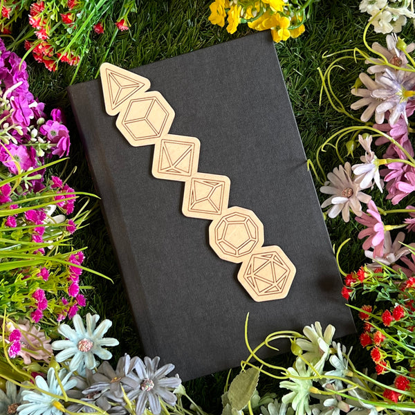 Polyhedral dice wood bookmark