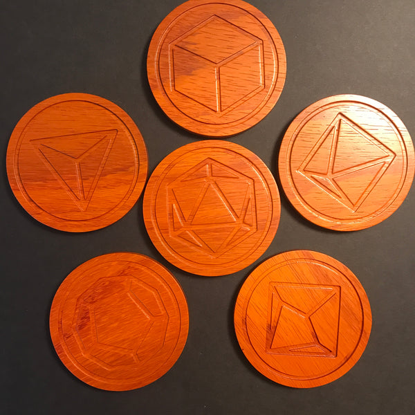Padauk Polyhedral Dice Coasters (set of 6)