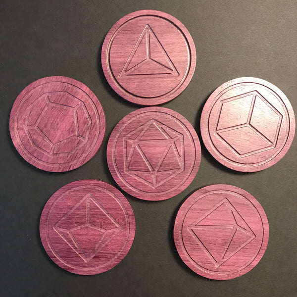 Purpleheart Polyhedral Dice Coasters (set of 6)