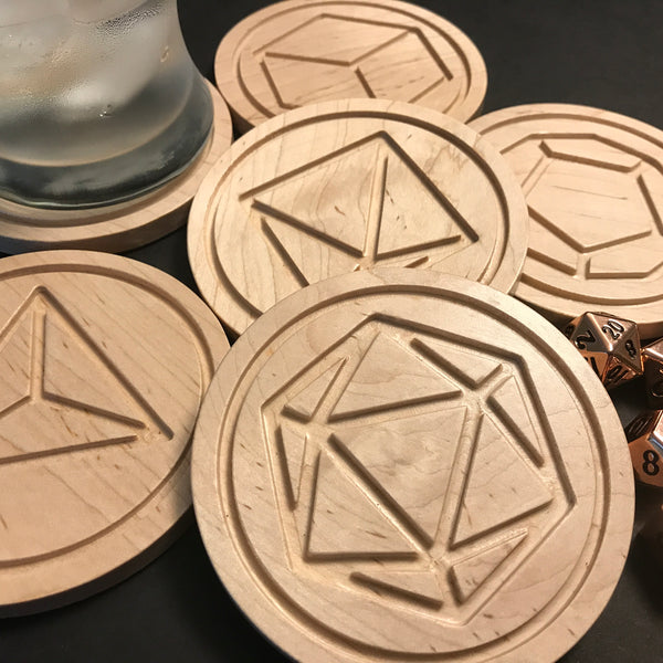 Maple Polyhedral Dice Coasters (set of 6)