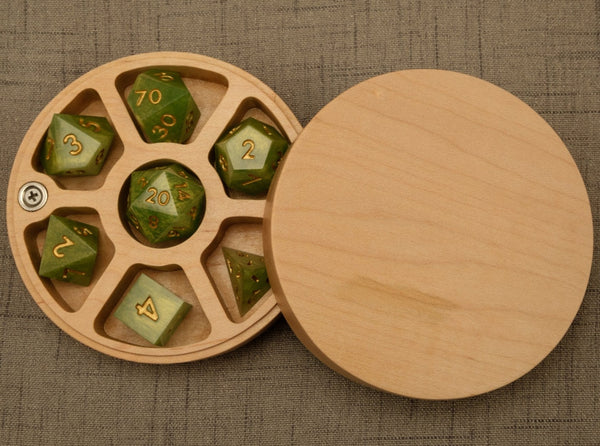 Birch Dice Box w/rolling tray lid (top view w/lid exterior)
