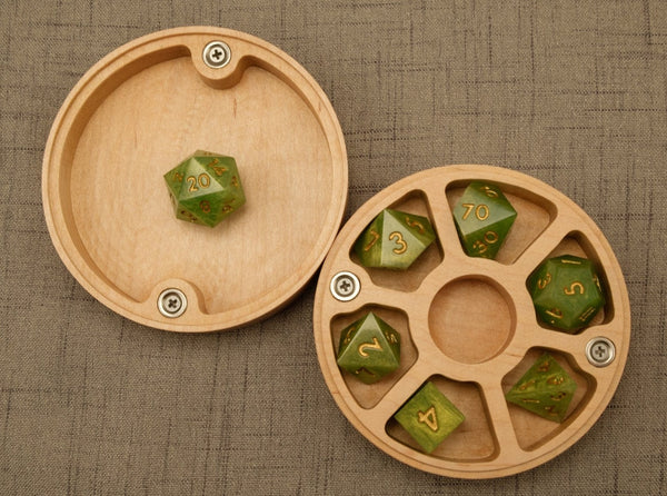 Birch Dice Box w/rolling tray lid (top view w/lid interior)