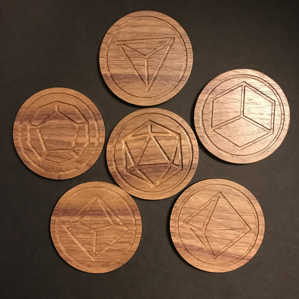 Walnut Polyhedral Dice Coasters (set of 6)