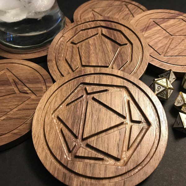 Walnut Polyhedral Dice Coasters (set of 6)