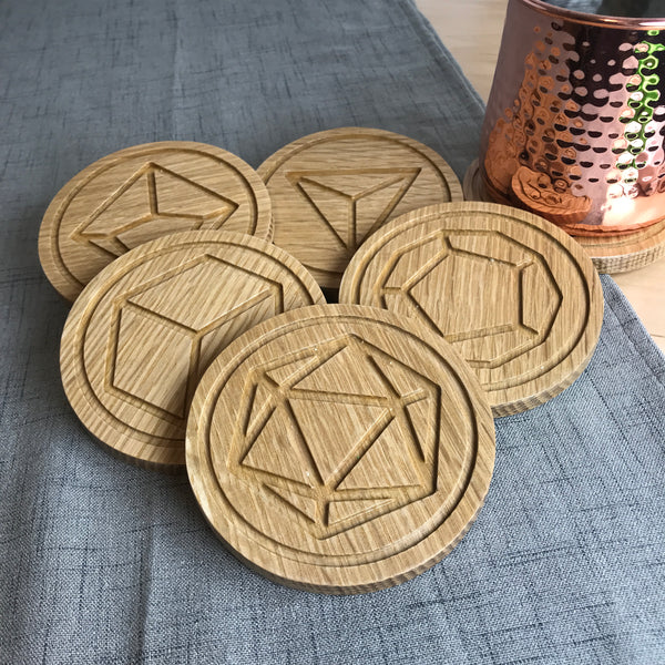 White Oak Polyhedral Dice Coasters (set of 6)