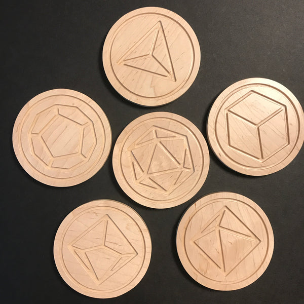 Maple Polyhedral Dice Coasters (set of 6)