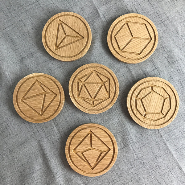 White Oak Polyhedral Dice Coasters (set of 6)
